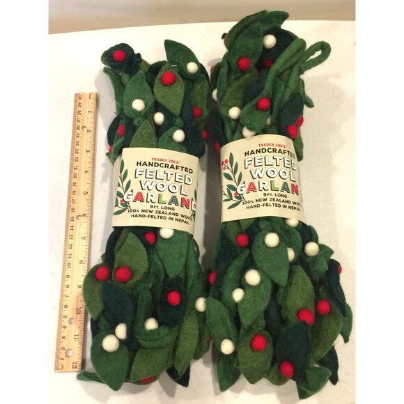 Trader Joe's 2025 Holiday Felted Holly Garland 9' Set of 2 - Picture 3 of 3